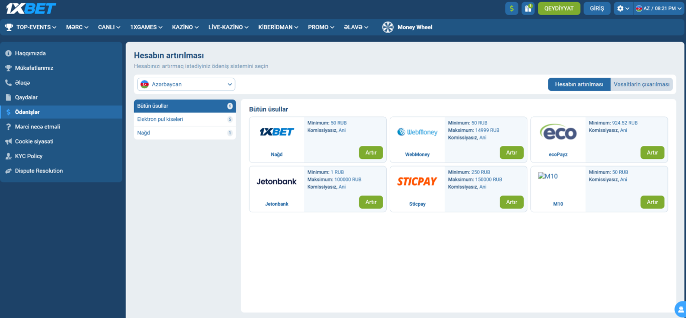 1xBet depozit Azərbaycan